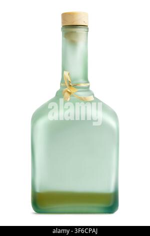Olive oil frosted glass empry bottle isolated on white background Stock Photo