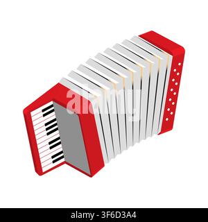 Isometric Accordion keyboard musical instrument top aerial view. Realistic 3D vector concept isolated on white background Stock Vector