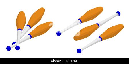 Isometric set of juggler clubs for performing in the circus arena. 3D vector concept isolated on white background Stock Vector