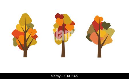 Modern Geometric Autumn Trees with Layered Angular Panels Digital Illustration Stock Vector