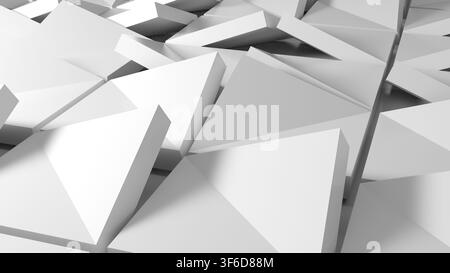 Abstract white triangular pattern forming a minimal modern background with repeating geometric shapes, strong angles, soft shadows and depth. Clean, c Stock Photo