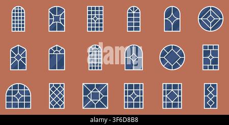 Terracotta Background Diamond Star Lattice Window Icon Set Vector Illustration Stock Vector