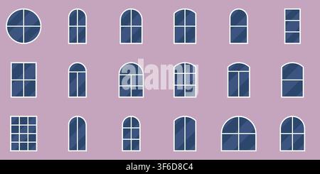 Dusty Pink Background Simple Arched Window Icon Set Vector Illustration Stock Vector