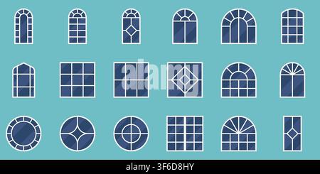 Mint Green Background Sunburst Arch Window Icon Set Vector Illustration Stock Vector