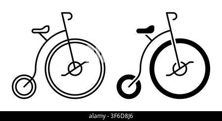 Line icon. Old circus bicycle with a huge front wheel. Simple black and white vector isolated on white background Stock Vector