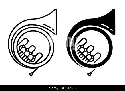 Linear icon. Hunting medieval horn musical wind instrument. Simple black and white vector isolated on white background Stock Vector