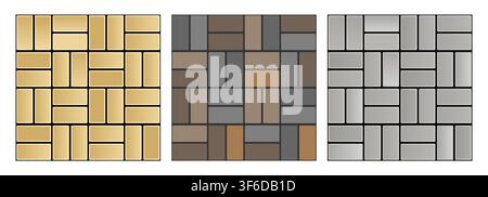 Set of landscape paving stone pattern. Seamless pattern vector floor, rock stones, garden, paving plan, map. Garden walkway.  Stock Vector