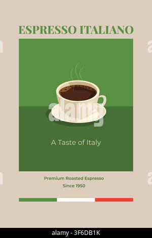 Vintage Espresso Italiano Coffee Poster with Flat Design Cup Illustration Stock Vector