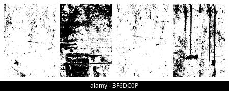 Grunge abstract textured worn black backgrounds. Vintage overlay scraped and stained surface design element. Brushstrokes texture on white paper.  Stock Vector