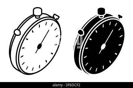 Linear isometric icon. Sports stopwatch with mechanical buttons and a second hand on dial. Simple vector isolated on white background Stock Vector