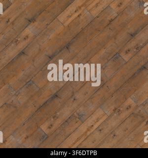 Flat lay of diagonal medium brown rustic wooden floor planks. Stock Photo