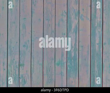Horizontal faded teal blue painted wood planks with worn distressed grain texture. Stock Photo