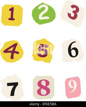 Colorful Cut Out Paper Numbers Set Vector Illustration Stock Vector