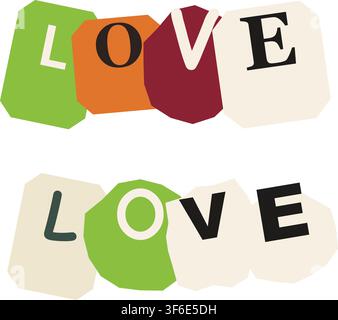 Torn Paper Cutout Love Lettering Vector Illustration Stock Vector