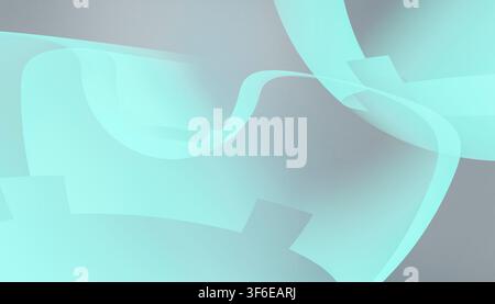 Abstract illustration of flowing blue translucent geometric ribbons and layered shapes on a soft gray background, creating an airy modern composition Stock Photo