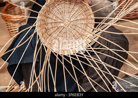 Spain ethnographic fair showing long natural willow branches radiating from a braided center Stock Photo