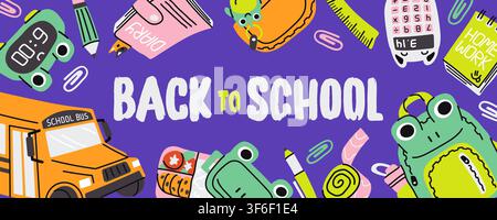 Back to school doodle vector banner for social media and advertising Stock Vector