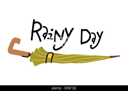Closed green umbrella cane vector illustration Stock Vector