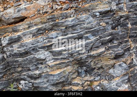 Layered Limestone Rock Texture Background with Sedimentary Slate Striations Stock Photo