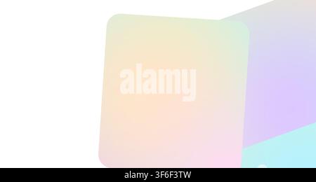 A clean and modern single view render showcasing overlapping soft pastel colored geometric cards. Stock Photo