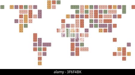 desert dot slabs pixel block mosaic world map in distinctive tones arranged in geometric grid pattern for wall art decor poster print and home decor Stock Vector