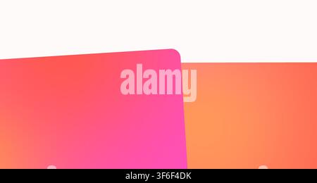 A clean single-view render showcasing overlapping pink and orange rectangular cards against a white background. Stock Photo