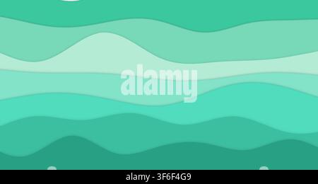 A clean single-view render showcasing layered paper-cut wave bands with soft drop shadows in soothing aqua and green hues. Stock Photo