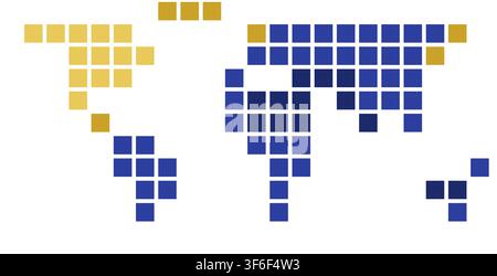mono ice giant pixel block mosaic world map in distinctive tones arranged in geometric grid pattern for wall art decor poster print and home decor Stock Vector