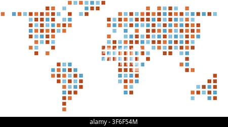 sky grid airy pixel block mosaic world map in airy sky tones arranged in geometric grid pattern for wall art decor poster print and home decor design Stock Vector