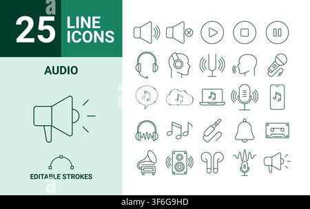 Set of 25 icons of Audio in Vector Format. Stock Vector