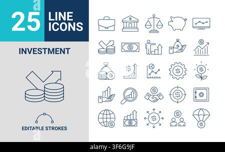 Investment Line Editable Icon Set. Vector illustration Editable stroke. Stock Vector