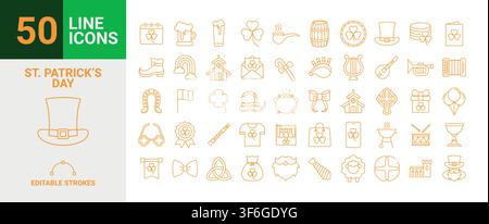 St. Patrick’s Day line icons set in vector format Stock Vector