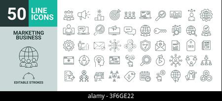 Set of 50 icons of Marketing Business in Vector Format. Stock Vector
