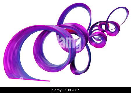 A 3D rendered shape in purple tones. The artwork features a flowing pattern with curves and twists. It stands out with its isolated look and clear bac Stock Photo