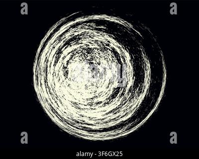 Circle abstract background with dynamic halftone dots in spiral. Yin and yang style white shape on a black background. Stock Vector