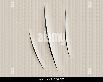 Scratch claws of animal, scratches mark. Vector illustration of animal claw scratches isolated on cloth linen background. Stock Vector