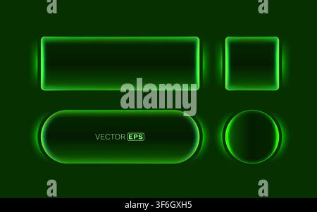 Green neon glow effect shapes and frames, suitable for modern UI, UX, and futuristic design projects. Vector illustration Stock Vector