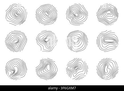 Wood Tree Rings Vector Set. Circle topography map stock illustration. Wood texture vector. Abstract circle tree background Stock Vector