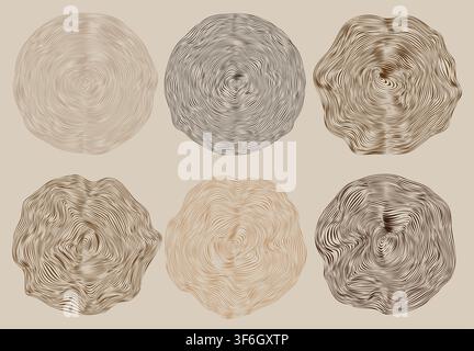 Wood Tree Rings Vector Set. Circle topography map stock illustration. Wood texture vector. Abstract circle tree background Stock Vector