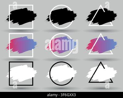 Set of grunge square template backgrounds. Vector black painted squares or rectangular shapes.Set of grunge square template backgrounds. Vector black Stock Vector