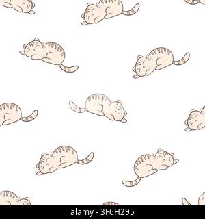 Vector seamless pattern with sleeping tabby cats Stock Vector