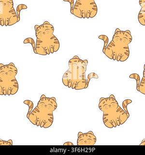 Vector seamless pattern with cute ginger cats Stock Vector