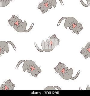 A vector seamless pattern grey kittens holding hearts in their paws Stock Vector