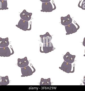 Vector seamless pattern with cute black cats Stock Vector