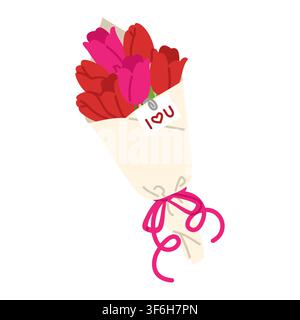 Tulip Bouquet with Love Tag Flat Vector Stock Vector