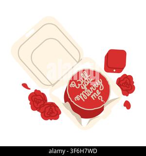Bento Cake with Roses and Gift Box Flat Vector Stock Vector