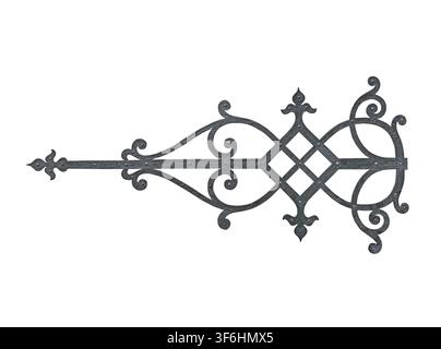 Old ornate cast iron door hinge isolated on white background with clipping path Stock Photo