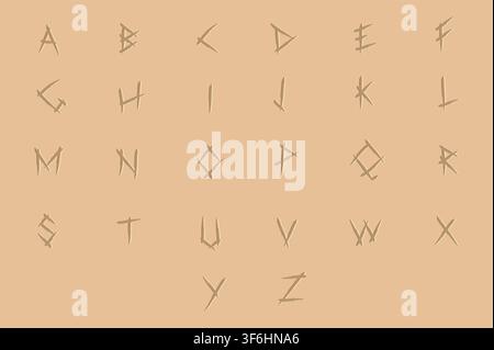 Alphabet Illustrated in runes Line Art Nordic style. Stock Vector