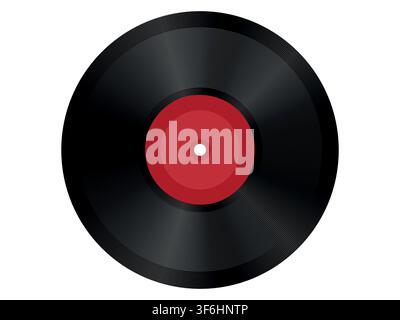 Vector realistic illustration of vinyl record with red label on a white background. Stock Vector