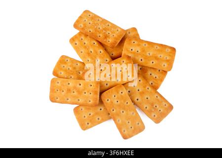 Pile of rectangular salty crackers isolated on white background Stock Photo